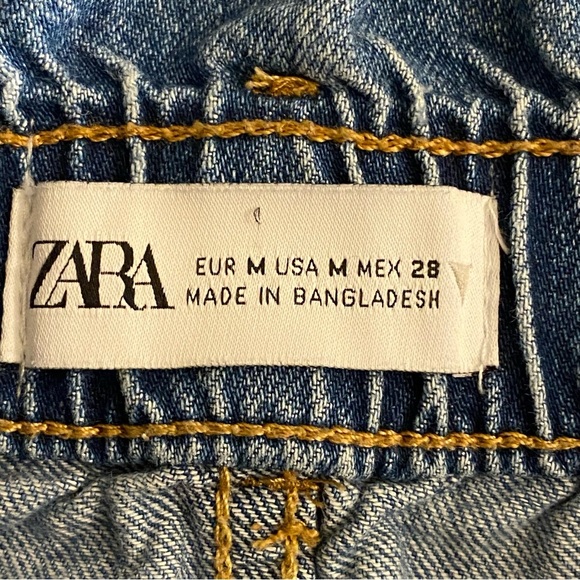 Zara Paper-bag High Waisted Tapered Blue Denim Jeans Size M Join Life Boho - Picture 2 of 11